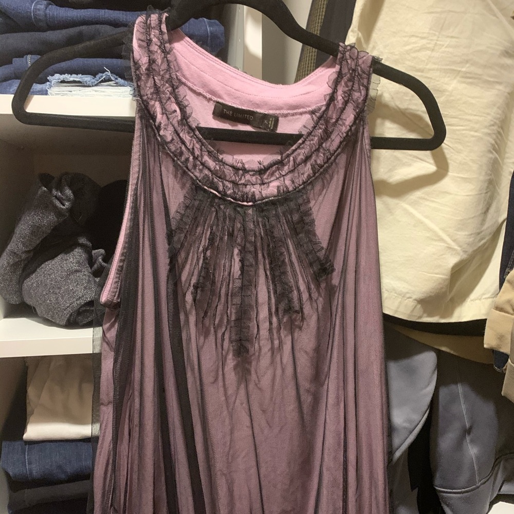Purple with black mesh covering sleeveless top